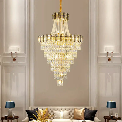 Modern gold spiral crystal chandelier staircase pendant light