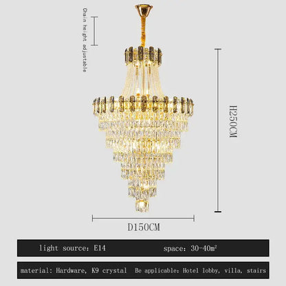 Modern gold spiral crystal chandelier staircase pendant light