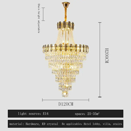 Modern gold spiral crystal chandelier staircase pendant light