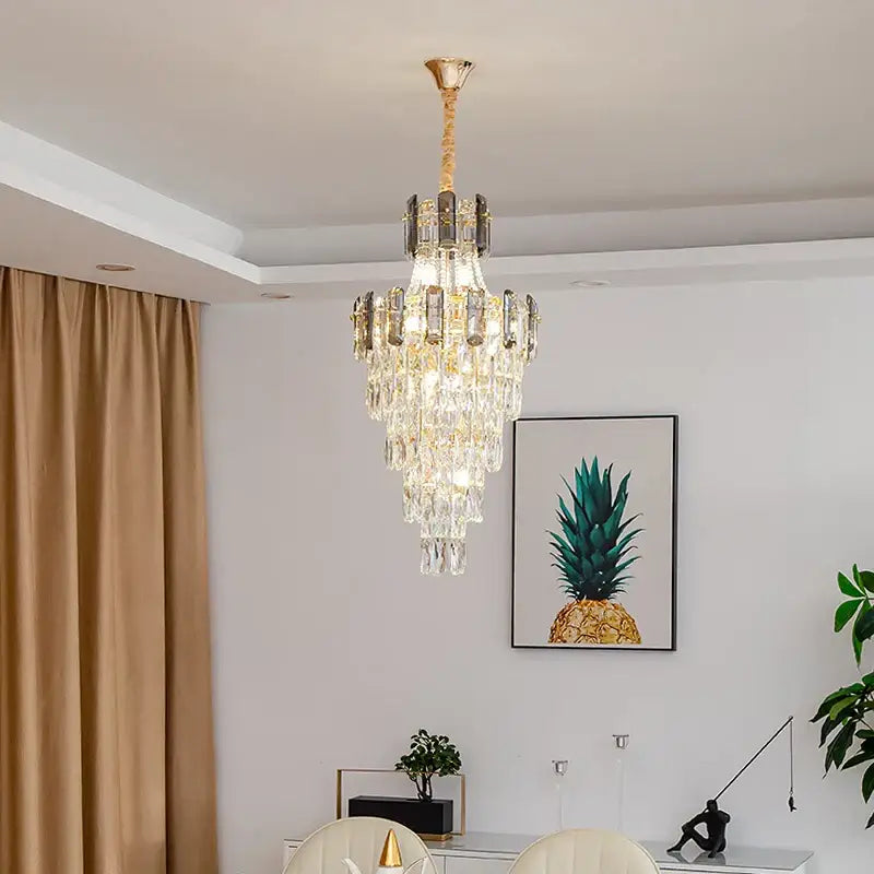 Modern gold spiral crystal chandelier staircase pendant light