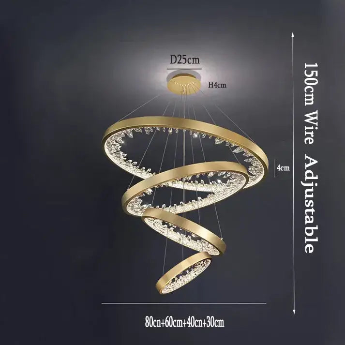 Modern gold spiral crystal led chandelier dining room light