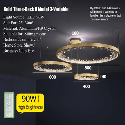 Modern gold spiral crystal led chandelier dining room light