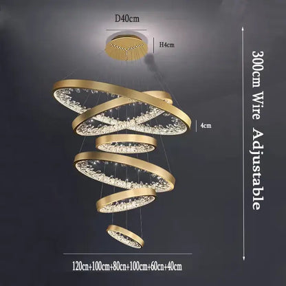 Modern gold spiral crystal led chandelier dining room light