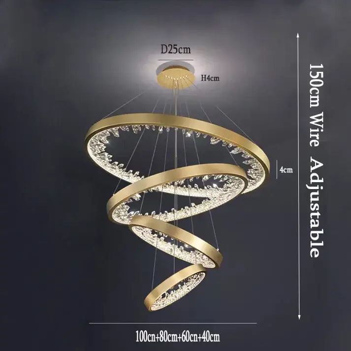 Modern gold spiral crystal led chandelier dining room light