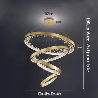 Modern gold spiral crystal led chandelier dining room light