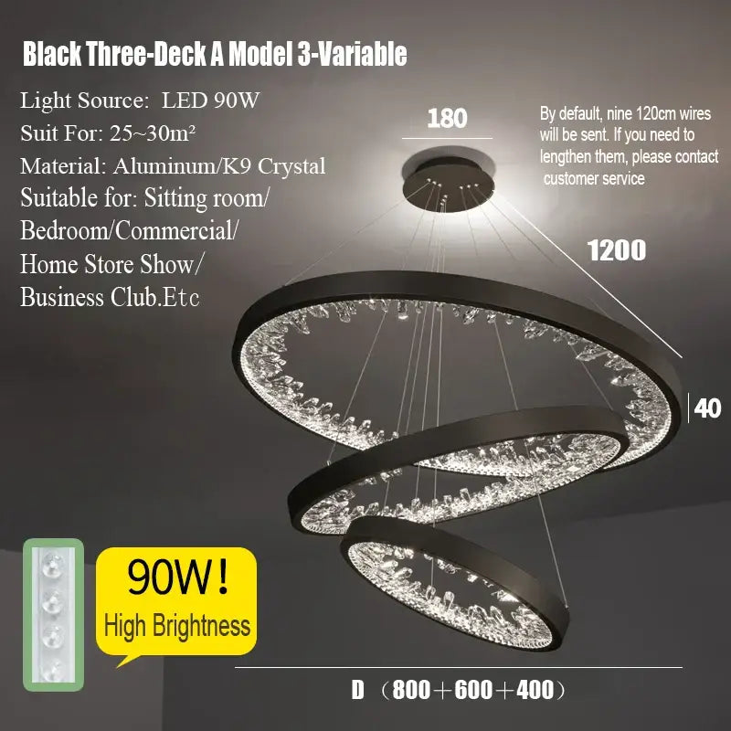 Modern gold spiral crystal led chandelier dining room light