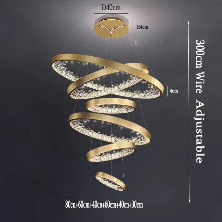 Modern gold spiral crystal led chandelier dining room light