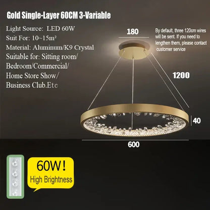 Modern gold spiral crystal led chandelier dining room light