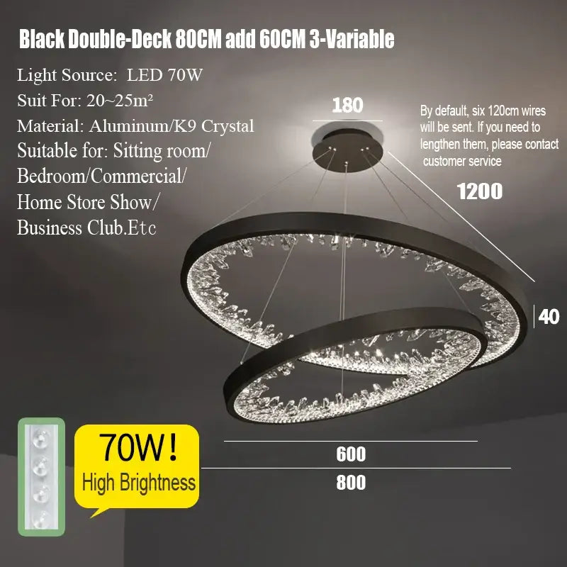 Modern gold spiral crystal led chandelier dining room light
