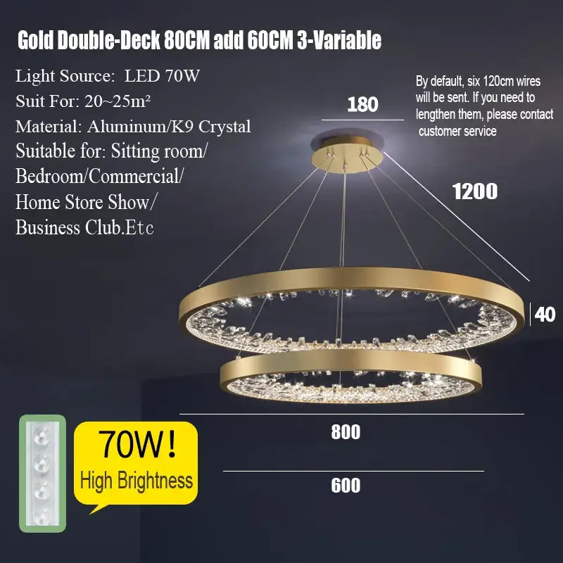 Modern gold spiral crystal led chandelier dining room light