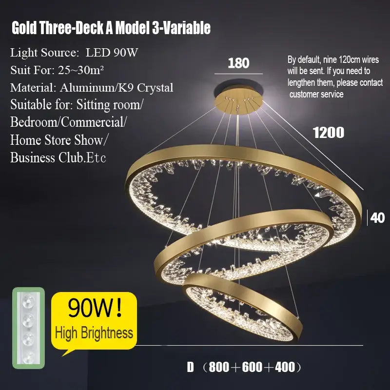 Modern gold spiral crystal led chandelier dining room light