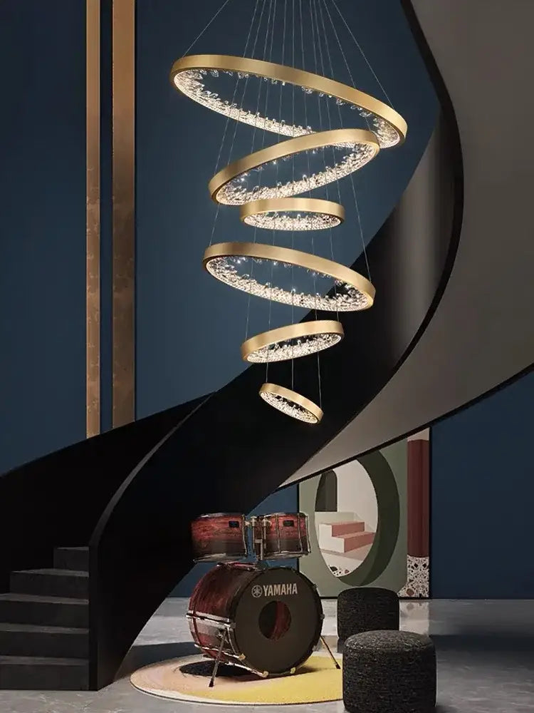 Modern gold spiral crystal led chandelier dining room light