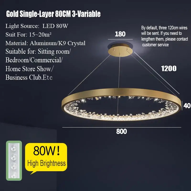 Modern gold spiral crystal led chandelier dining room light