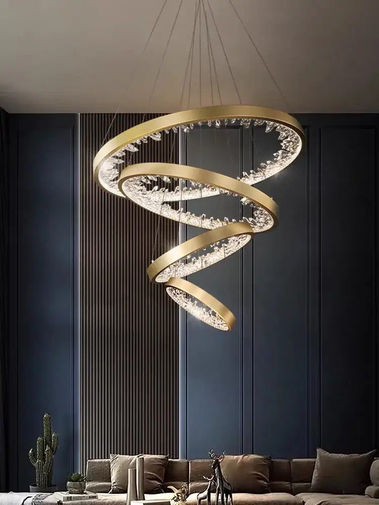 Modern gold spiral crystal led chandelier dining room light