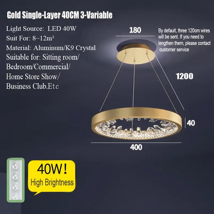 Modern gold spiral crystal led chandelier dining room light