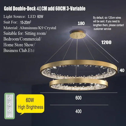 Modern gold spiral crystal led chandelier dining room light