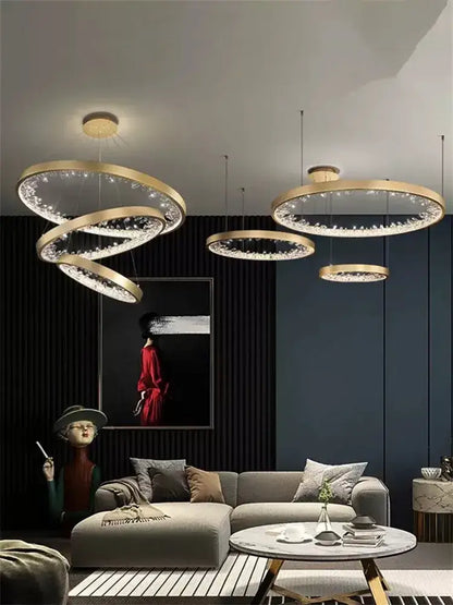 Modern gold spiral crystal led chandelier dining room light