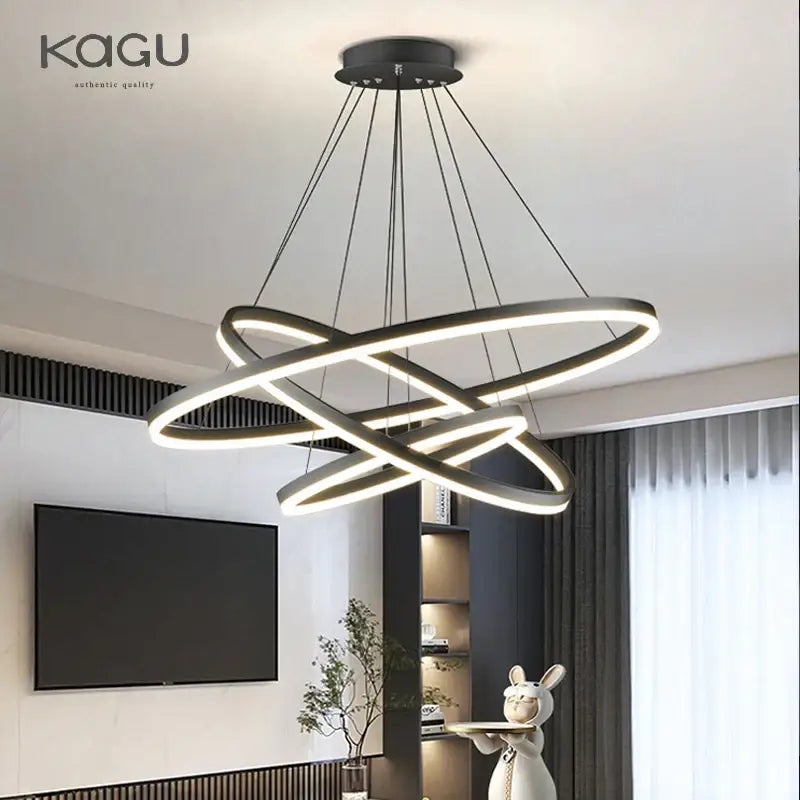 Modern gold spiral ring pendant light for dining room