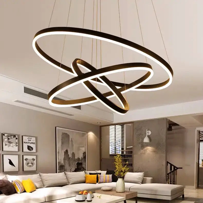 Modern gold spiral ring pendant light for dining room