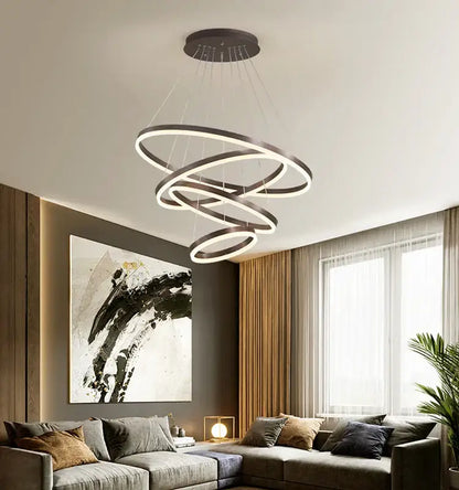 Modern gold spiral ring pendant light for dining room