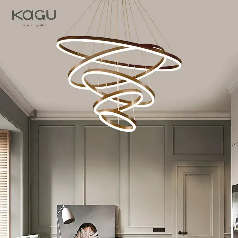 Modern gold spiral ring pendant light for dining room