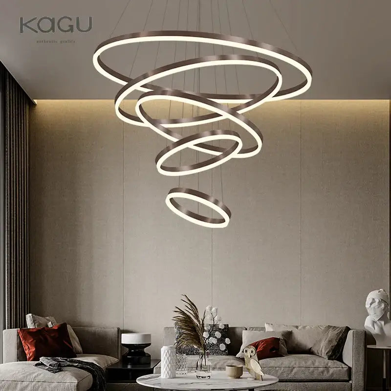 Modern gold spiral ring pendant light for dining room