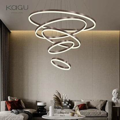 Modern gold spiral ring pendant light for dining room