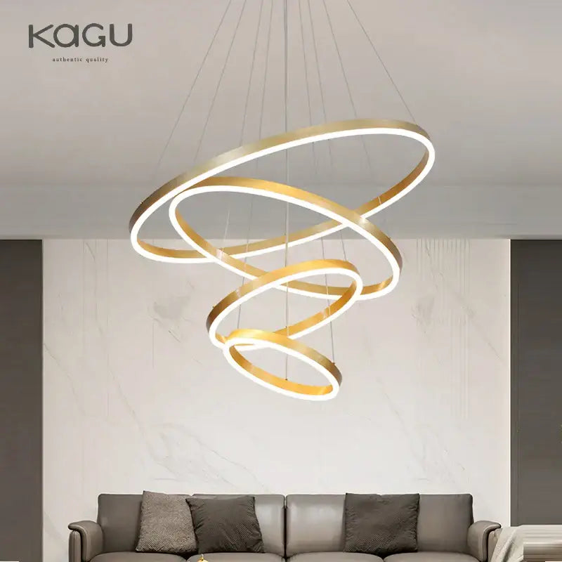 Modern gold spiral ring pendant light for dining room