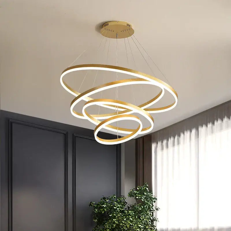 Modern gold spiral ring pendant light for dining room