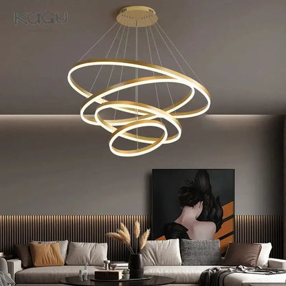 Modern gold spiral ring pendant light for dining room