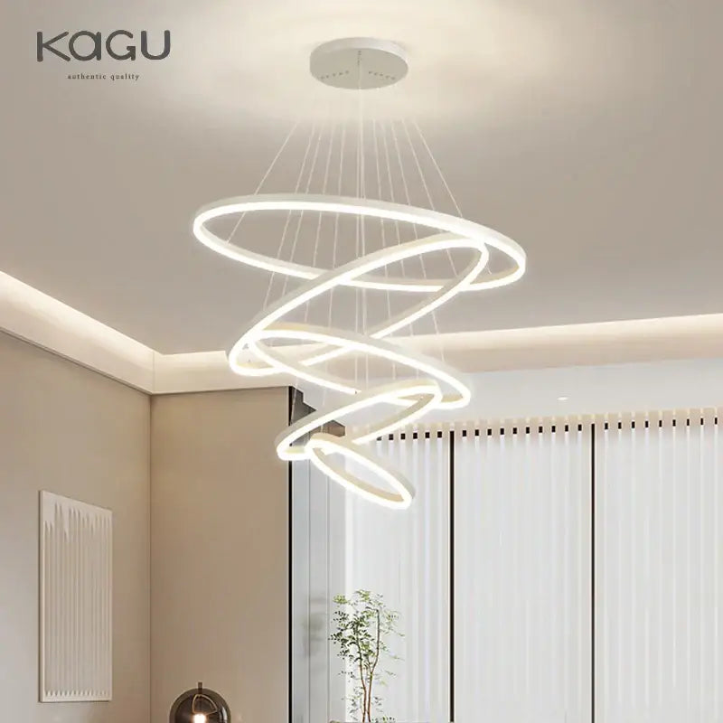 Modern gold spiral ring pendant light for dining room
