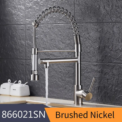 Modern gold spring spout kitchen faucet with pull out spray head
