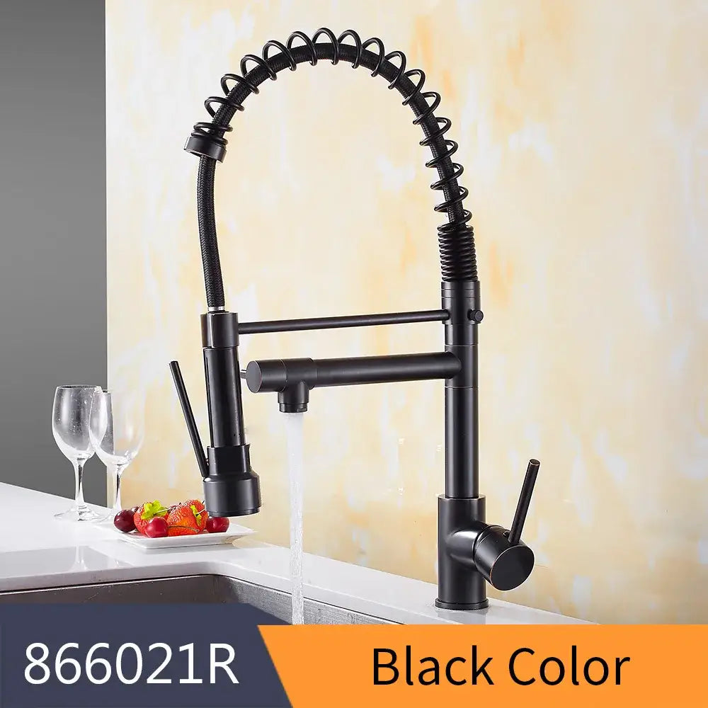 Modern gold spring spout kitchen faucet with pull out spray head