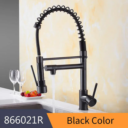 Modern gold spring spout kitchen faucet with pull out spray head