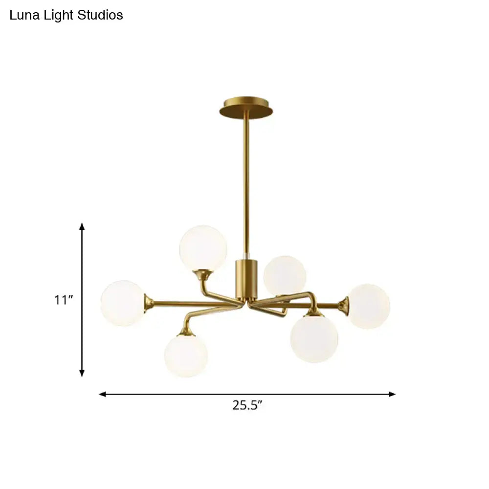 Modern gold sputnik chandelier with white glass shades living room