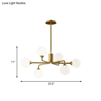 Modern gold sputnik chandelier with white glass shades living room
