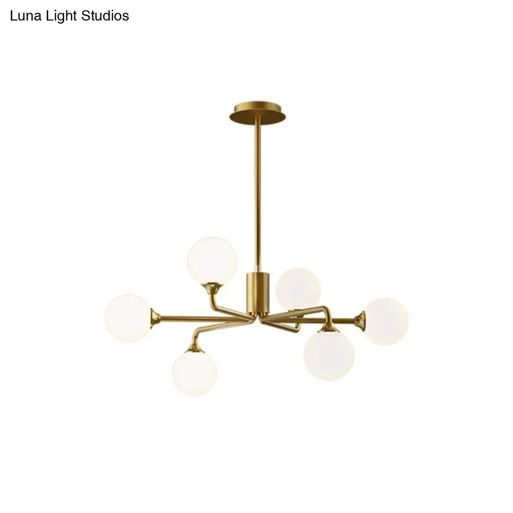 Modern gold sputnik chandelier with white glass shades living room