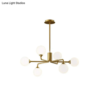 Modern gold sputnik chandelier with white glass shades living room