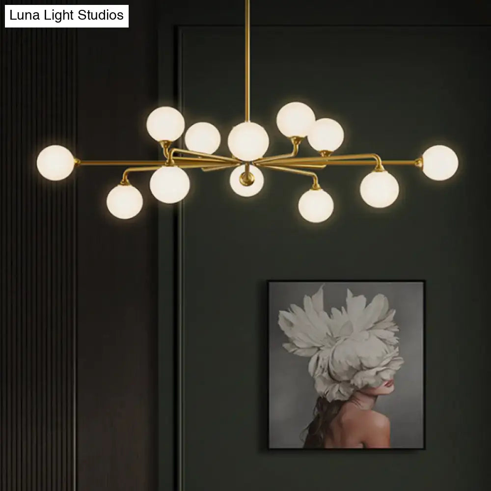 Modern gold sputnik chandelier with white glass shades living room