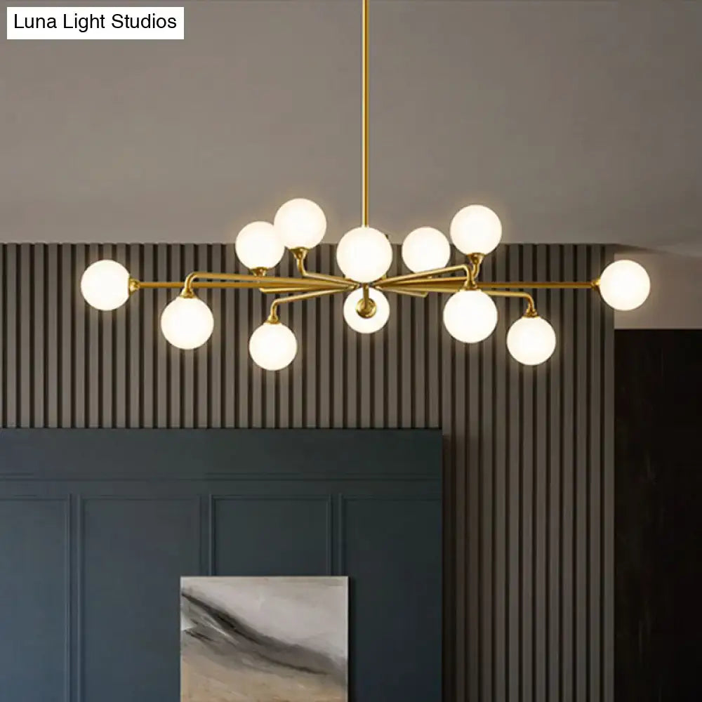 Modern gold sputnik chandelier with white glass shades living room