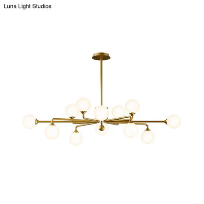 Modern gold sputnik chandelier with white glass shades living room