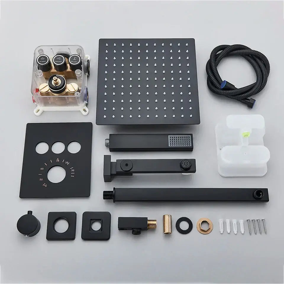 Modern gold square rainfall shower faucet mixer set bathroom