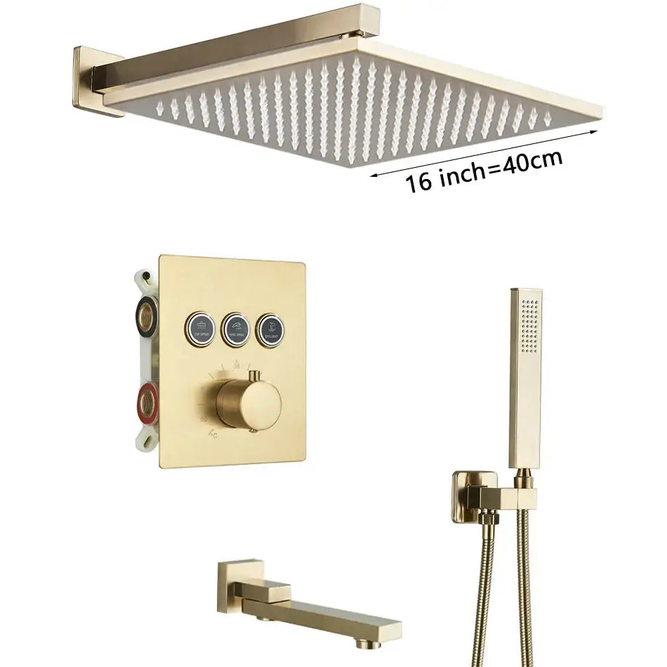 Modern gold square rainfall shower faucet mixer set bathroom