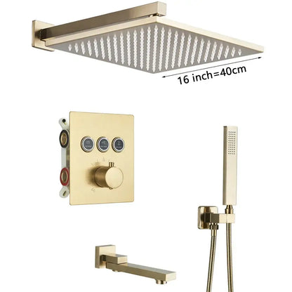 Modern gold square rainfall shower faucet mixer set bathroom