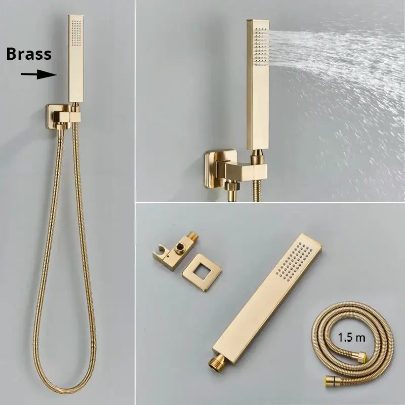 Modern gold square rainfall shower faucet mixer set bathroom