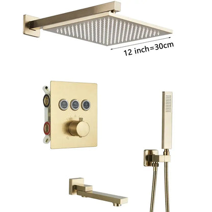 Modern gold square rainfall shower faucet mixer set bathroom