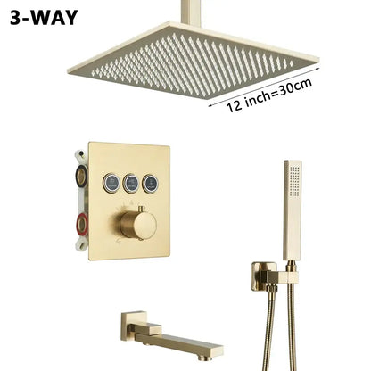 Modern gold square rainfall shower faucet mixer set bathroom