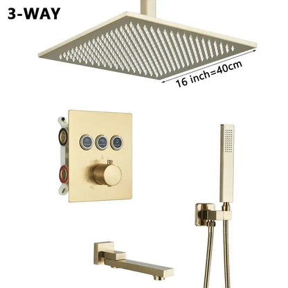 Modern gold square rainfall shower faucet mixer set bathroom