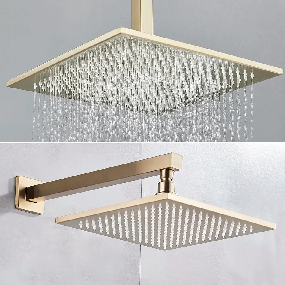 Modern gold square rainfall shower faucet mixer set bathroom