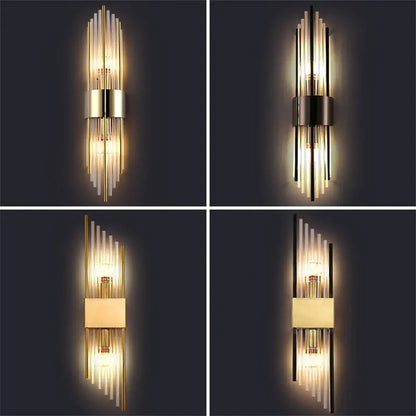 Modern gold stainless steel and clear crystal wall lamp bedroom sconce